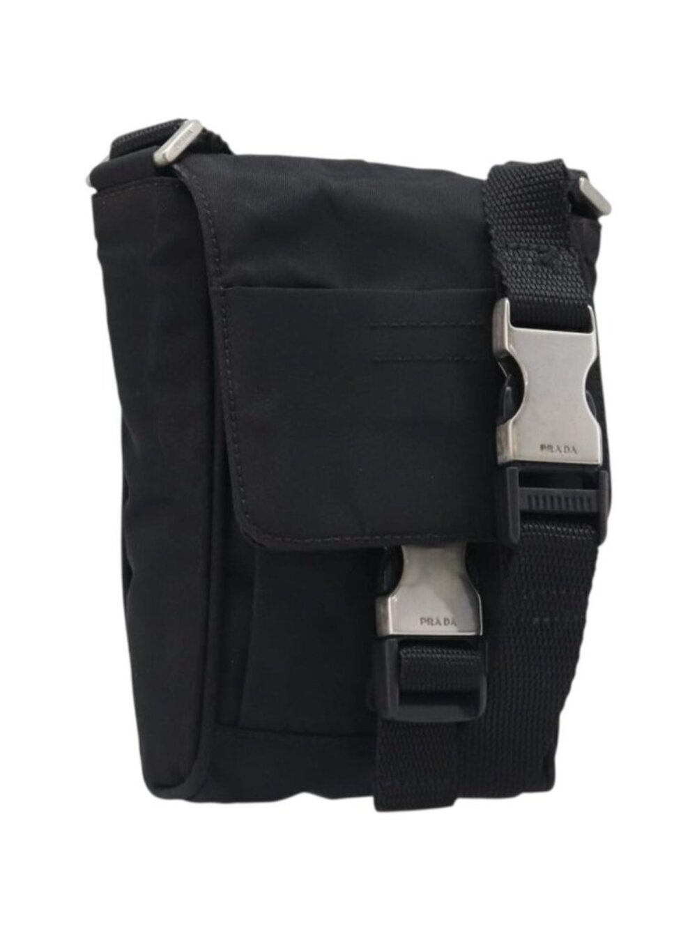 PRADA Shoulder Pouch Nylon Black Silver